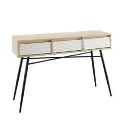 Mid-Century Modern Fluted 3 Drawer Entry Table - Saracina Home Solid White/birch -Console Tables Sales unnamed file 1062