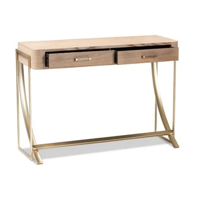 Lafoy Natural Finished Wood and Finished 2 Drawer Console Table Brown - Baxton Studio 7 Lafoy Natural Finished Wood and Finished 2 Drawer Console Table Brown - Baxton Studio - Image 5