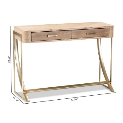 Lafoy Natural Finished Wood and Finished 2 Drawer Console Table Brown - Baxton Studio 8 Lafoy Natural Finished Wood and Finished 2 Drawer Console Table Brown - Baxton Studio - Image 6