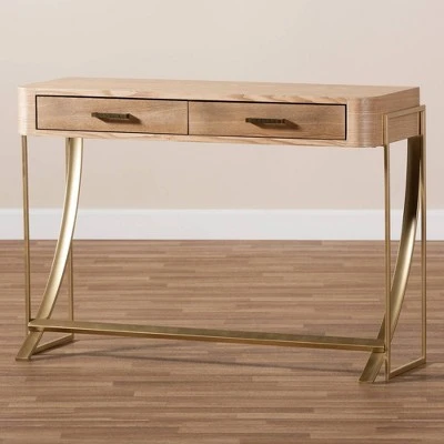 Lafoy Natural Finished Wood and Finished 2 Drawer Console Table Brown - Baxton Studio 9 Lafoy Natural Finished Wood and Finished 2 Drawer Console Table Brown - Baxton Studio - Image 7
