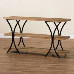Terrell Wood and Metal Console Table Brown - Baxton Studio -Console Tables Sales unnamed file 1132