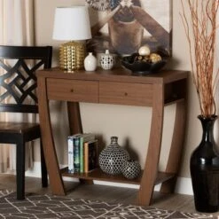 Capote Wood 2 Drawer Console Table - Baxton Studio Dark Brown -Console Tables Sales unnamed file 1443