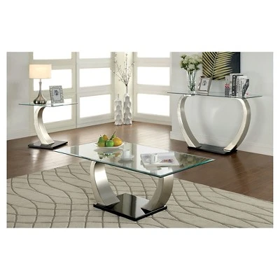 Sylvie Modern Curved Glass Top Sofa Table Silver/Black - HOMES: Inside + Out 4 Sylvie Modern Curved Glass Top Sofa Table Silver/Black - HOMES: Inside + Out - Image 2