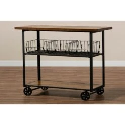 Felix Industrial Farmhouse Wood and Black Metal Console Cart Walnut Brown - Baxton Studio -Console Tables Sales unnamed file 1772
