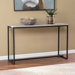 Thorpe Long Reclaimed Wood Console Table Gray/Black - Aiden Lane