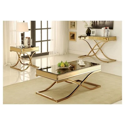 Sunkissed Modern Mirrored Sofa Table Brass - HOMES: Inside + Out 4 Sunkissed Modern Mirrored Sofa Table Brass - HOMES: Inside + Out - Image 2