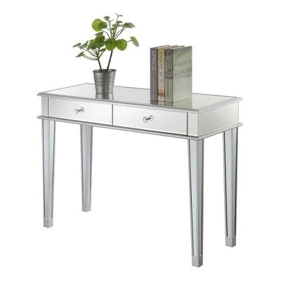 Gold Coast Deluxe 2 Drawer Mirrored Desk Console Table Silver - Breighton Home 4 Gold Coast Deluxe 2 Drawer Mirrored Desk Console Table Silver - Breighton Home - Image 2