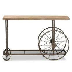 Terence Vintage Industrial Natural Wood and Metal Wheeled Console Table Black - Baxton Studio
