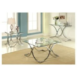 Leah Contemporary Metal Glass Top Sofa Table Chrome - HOMES: Inside + Out -Console Tables Sales unnamed file 2353