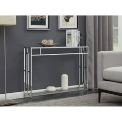 Town Square Chrome Console Table with Shelf - Breighton Home Silver -Console Tables Sales unnamed file 2509