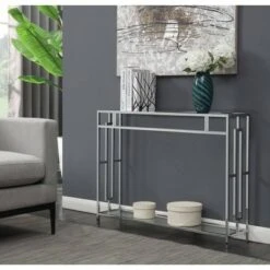 Town Square Chrome Console Table with Shelf - Breighton Home Silver -Console Tables Sales unnamed file 2510