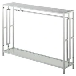 Town Square Chrome Console Table with Shelf - Breighton Home Silver -Console Tables Sales unnamed file 2514