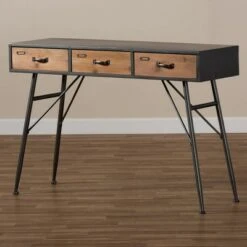 3 Drawer Ariana Wood Metal Console Table Black/Walnut Brown - Baxton Studio -Console Tables Sales unnamed file 2522