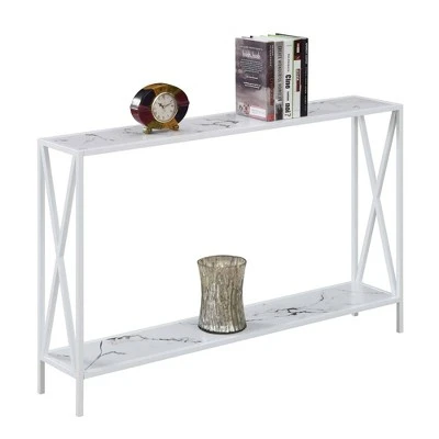 Tucson Console Table with Shelf White Faux Marble/White - Breighton Home 4 Tucson Console Table with Shelf White Faux Marble/White - Breighton Home - Image 2