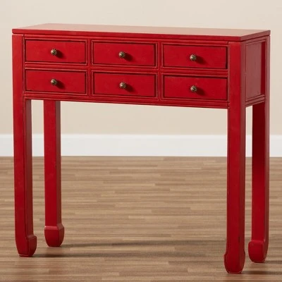 Pomme Accent 6 Drawer Console Table Red - Baxton Studio 4 Pomme Accent 6 Drawer Console Table Red - Baxton Studio - Image 2