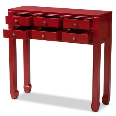 Pomme Accent 6 Drawer Console Table Red - Baxton Studio 6 Pomme Accent 6 Drawer Console Table Red - Baxton Studio - Image 4