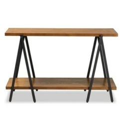 Britton Rustic Industrial Wood and Metal Console Table-Walnut/Black-Baxton Studio
