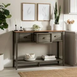 Clearwater Rustic Farmhouse 3 Drawer Buffet Console - Saracina Home Rustic Oak/antique White -Console Tables Sales unnamed file 270