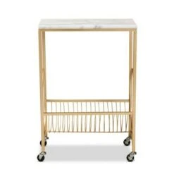 Jacek Metal Wine Cart with Marble Tabletop Gold - Baxton Studio