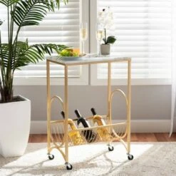 Jacek Metal Wine Cart with Marble Tabletop Gold - Baxton Studio -Console Tables Sales unnamed file 2720