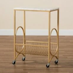 Jacek Metal Wine Cart with Marble Tabletop Gold - Baxton Studio -Console Tables Sales unnamed file 2721