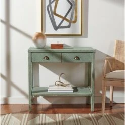 Asa 2 Drawer 1 Shelf Console Table - Turquoise/Antique Gold - Safavieh -Console Tables Sales unnamed file 2729