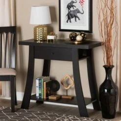 Herman Wood 1 Drawer Console Table - Baxton Studio Dark Brown -Console Tables Sales unnamed file 2788