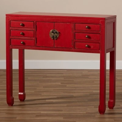 Melodie 6 Drawer Console Table Red - Baxton Studio 9 Melodie 6 Drawer Console Table Red - Baxton Studio - Image 7