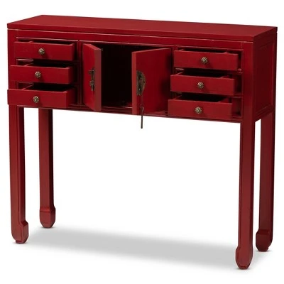 Melodie 6 Drawer Console Table Red - Baxton Studio 11 Melodie 6 Drawer Console Table Red - Baxton Studio - Image 9