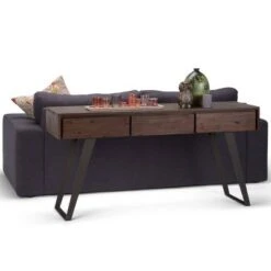 60" Mitchell Solid Acacia Wood Console Sofa Table Distressed Charcoal Brown - WyndenHall