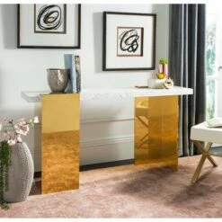Mycha Marble Console Table White/Gold - Safavieh