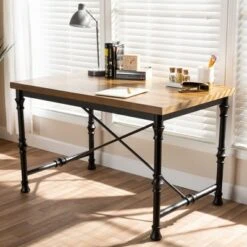 Baxton Studio Verdin Wood Finished Criss Cross Desk Bronze - BaxtonStudio -Console Tables Sales unnamed file 2958