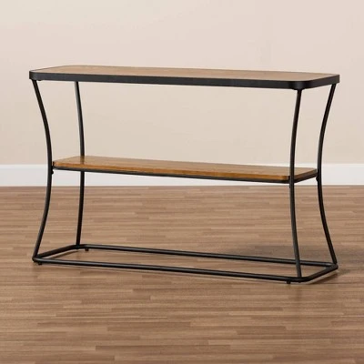 Akram Rustic Wood and Metal Console Table Walnut/Black - Baxton Studio 7 Akram Rustic Wood and Metal Console Table Walnut/Black - Baxton Studio - Image 5