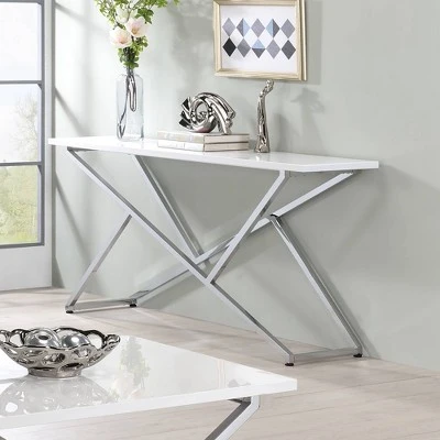Teemore Sofa Table Chrome Plating/High Gloss White - HOMES: Inside + Out 3 Teemore Sofa Table Chrome Plating/High Gloss White - HOMES: Inside + Out