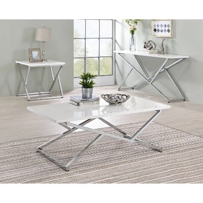 Teemore Sofa Table Chrome Plating/High Gloss White - HOMES: Inside + Out 4 Teemore Sofa Table Chrome Plating/High Gloss White - HOMES: Inside + Out - Image 2