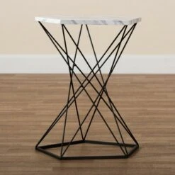 Oberon Metal End Table with Faux Marble Tabletop Black - Baxton Studio -Console Tables Sales unnamed file 3016
