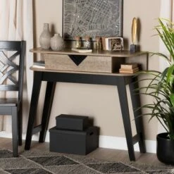 Wales Wood 1 Drawer Console Table Light Brown - Baxton Studio -Console Tables Sales unnamed file 3050