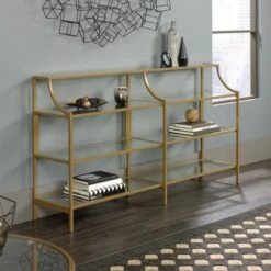 International Luxury Console Table Satin Gold/Clear Glass Finish - Sauder