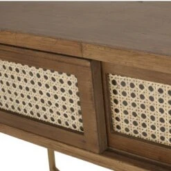 Tuttle Rustic Glam Console Table with Wicker Accents Walnut/Natural/Antique Gold - Christopher Knight Home -Console Tables Sales unnamed file 3103