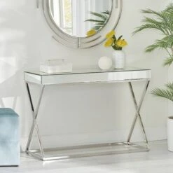 Murley Modern Glam Console Table with Mirror Tabletop Silver - Christopher Knight Home