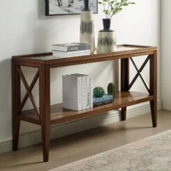 Mabel Tempered Glass Top Sofa Table - HOMES: Inside + Out Dark Oak
