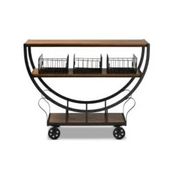 Frieda Industrial Farmhouse Wood and Black Metal Console Cart Walnut Brown - Baxton Studio -Console Tables Sales unnamed file 3268