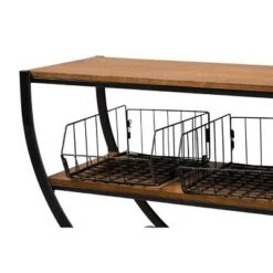Frieda Industrial Farmhouse Wood and Black Metal Console Cart Walnut Brown - Baxton Studio -Console Tables Sales unnamed file 3269