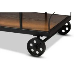 Frieda Industrial Farmhouse Wood and Black Metal Console Cart Walnut Brown - Baxton Studio -Console Tables Sales unnamed file 3270