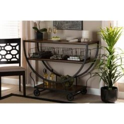 Frieda Industrial Farmhouse Wood and Black Metal Console Cart Walnut Brown - Baxton Studio -Console Tables Sales unnamed file 3271
