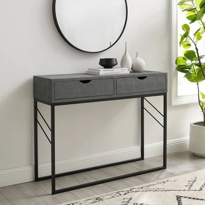 Faux Shagreen Modern 2 Drawer Entry Table - Saracina Home Gray 8 Faux Shagreen Modern 2 Drawer Entry Table - Saracina Home Gray - Image 6
