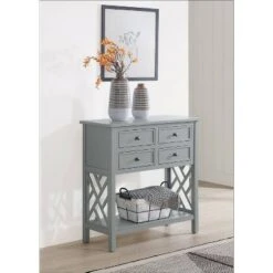32" Middlebury Wood Console Table with 4 Drawers Gray - Alaterre Furniture