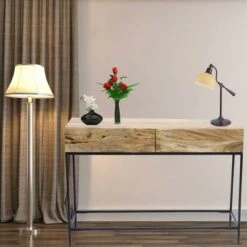 Mango Wood and Metal Console Table Natural Oak - The Urban Port -Console Tables Sales unnamed file 3586