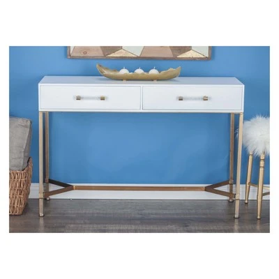Metal and Wood Rectangular Console Table White - Olivia & May 8 Metal and Wood Rectangular Console Table White - Olivia & May - Image 6