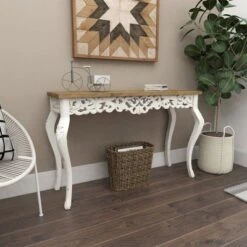 Wood Parisian Design Floral Ornate Detailing Console Table White - Olivia & May -Console Tables Sales unnamed file 3812
